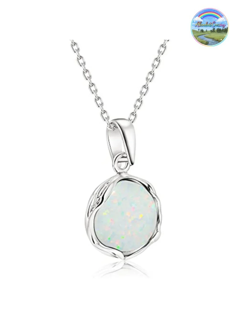 925 Sterling Silver White Opal Pendant Necklace, October Birthstone, 45cm Cable